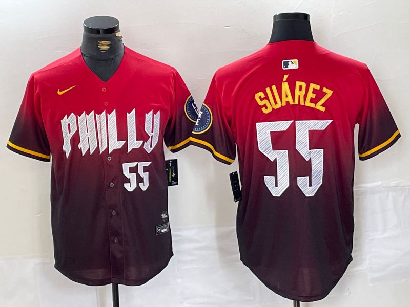 Men Philadelphia Phillies #55 Suarez Red City Edition Nike 2024 MLB Jersey style 5->philadelphia phillies->MLB Jersey